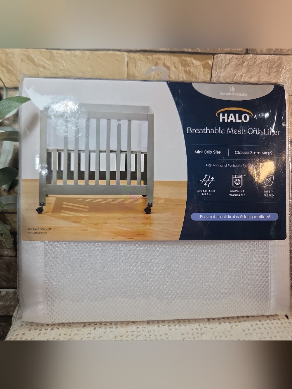 NEW- Breathable Baby Portable Mesh Crib Liner Mini Crib Size 11"x127"